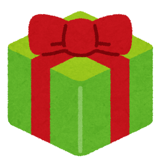 green present with a red ribbon