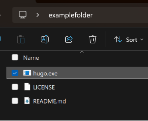 current folder structure - hugo.exe in the folder current folder structure - hugo.exe in the folder