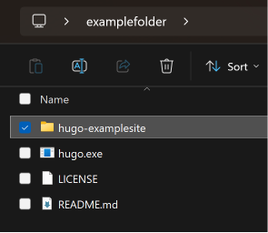 folder called hugo-examplesite in the folder with the hugo binary folder called hugo-examplesite in the folder with the hugo binary