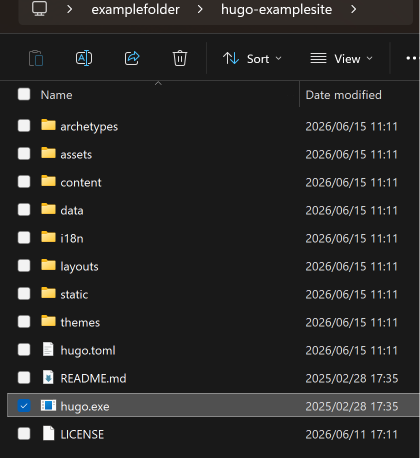 inside the site folder with the hugo binary inside the site folder with the hugo binary