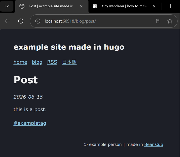 post titled Post dated 2026-06-15 with the tag 'exampletag' says 'this is a post' post titled Post dated 2026-06-15 with the tag 'exampletag' says 'this is a post'